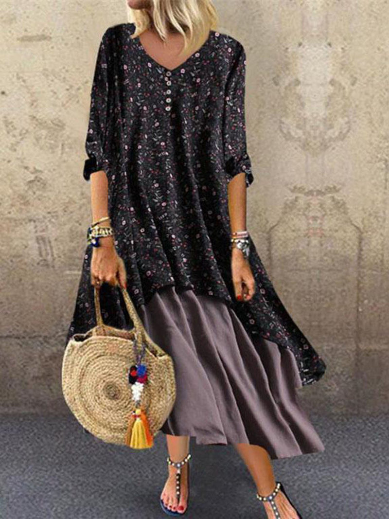 V Neck Women Dresses A-Line Going Out Boho Cotton Dresses