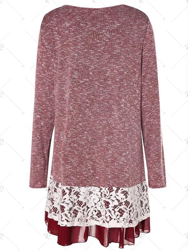 Plus Size Lace Insert Layered Tunic Knitwear - 3x