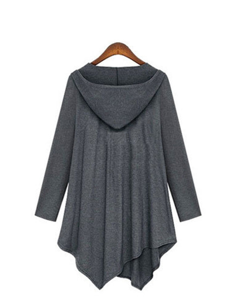 Women Hoodie Long Sleeve Solid Asymmetric Plus Size Coat