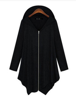 Women Hoodie Long Sleeve Solid Asymmetric Plus Size Coat