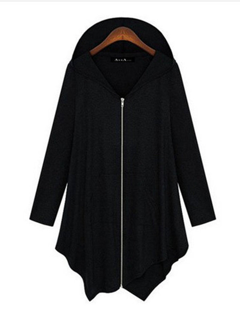 Women Hoodie Long Sleeve Solid Asymmetric Plus Size Coat