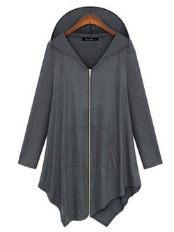 Women Hoodie Long Sleeve Solid Asymmetric Plus Size Coat