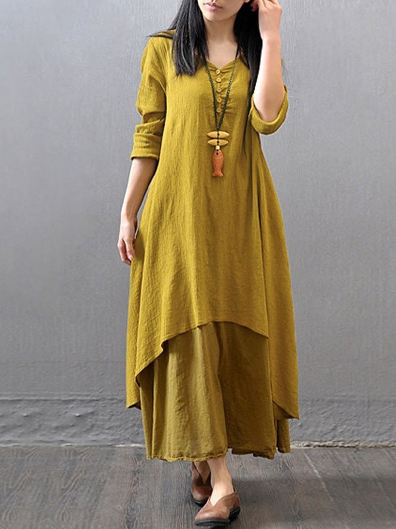 Women Dress Asymmetrical Linen Casual Maxi Dress