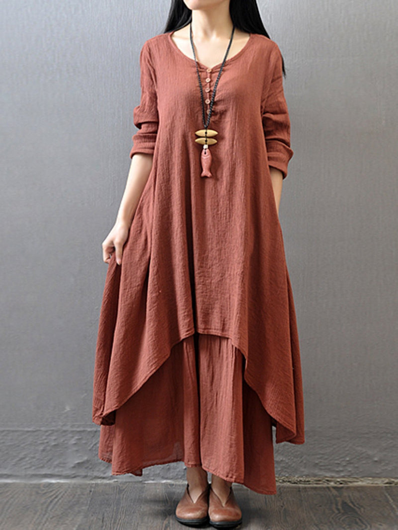 Women Dress Asymmetrical Linen Casual Maxi Dress