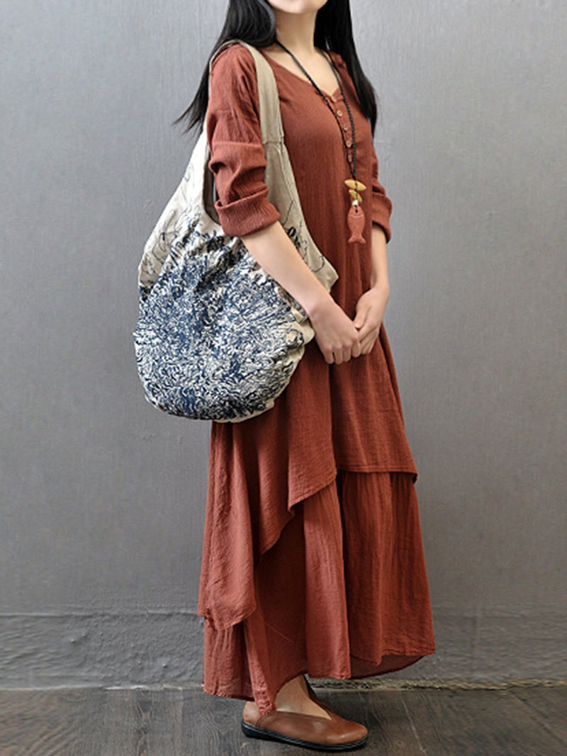 Women Dress Asymmetrical Linen Casual Maxi Dress