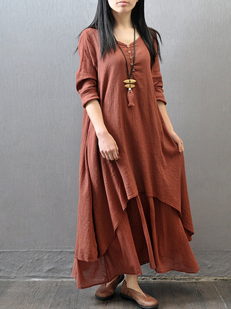 Women Dress Asymmetrical Linen Casual Maxi Dress