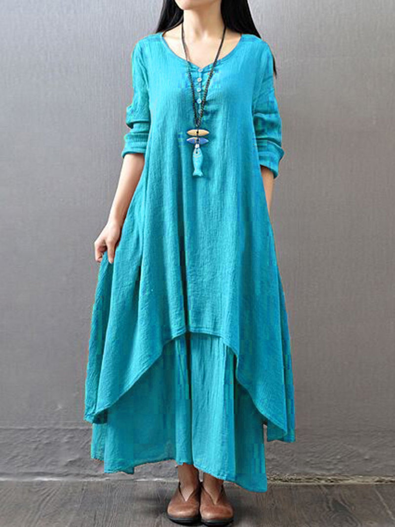 Women Dress Asymmetrical Linen Casual Maxi Dress