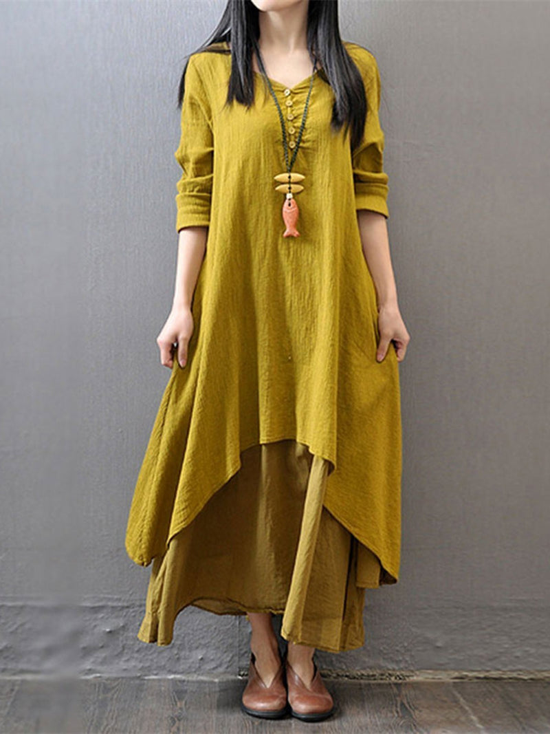 Women Dress Asymmetrical Linen Casual Maxi Dress