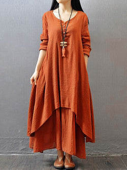 Women Dress Asymmetrical Linen Casual Maxi Dress