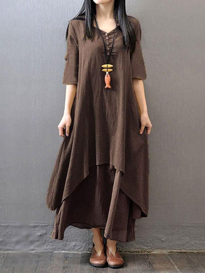Women Dress Asymmetrical Linen Casual Maxi Dress