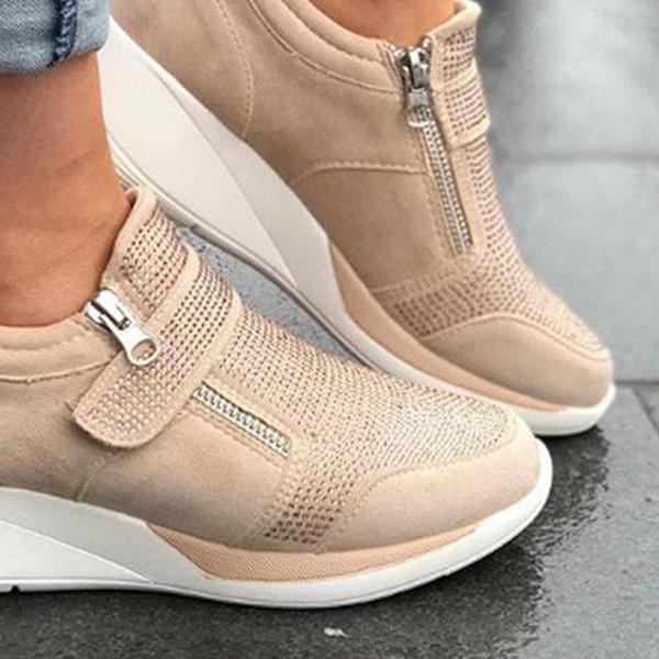 Women Casual Wedge Zipper Breathable Sneaker