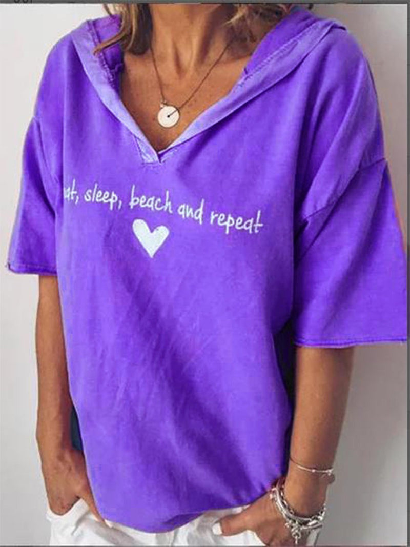Casual Letter V Neck Short Sleeve Shirts